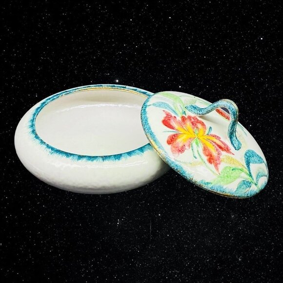Vintage Italian Art Pottery Floral Covered Casserole Dish Numbered 4.5”T 6”W - Picture 6 of 10